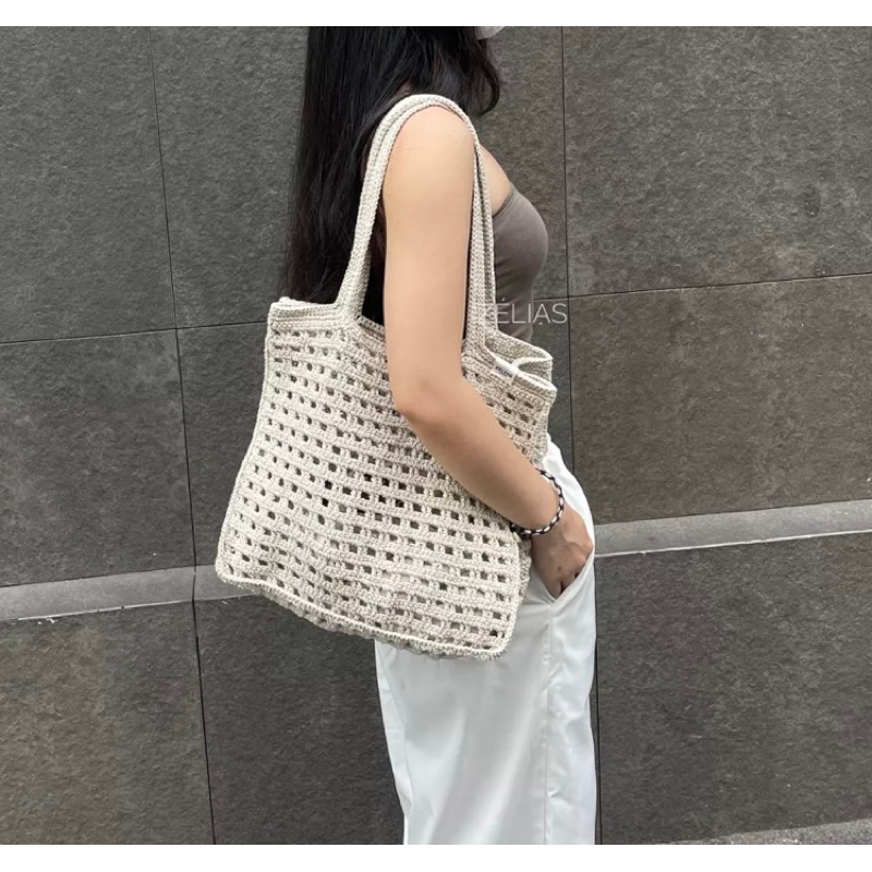 Túi lưới tote sợi thô handmade size to