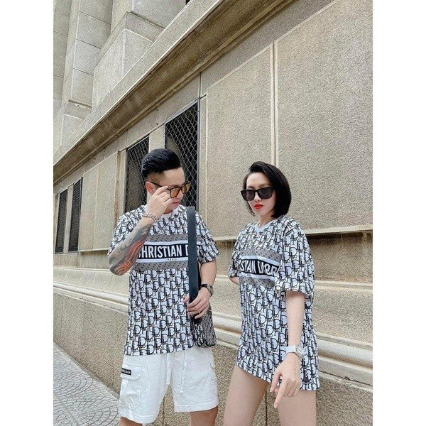 Áo phông cặp đôi nam nữ họ tiết chữ Dio.r in kín áo thời trang cá tính siêu sang chảnh