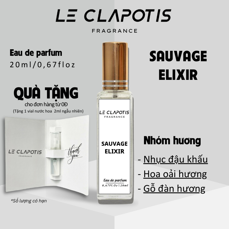 Nước Hoa Nam Sauvage Elixir chính hãng Le Clapotis 20ml thơm lâu hương phóng khoáng nam tính cuốn hút0