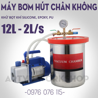 Máy Bơm Hút Chân Không Kèm Nồi Khử Bọt Khí Silicone, Resin, Polyurethane