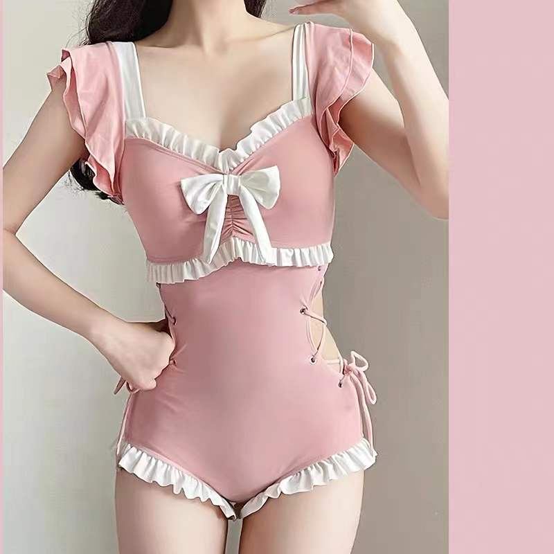 Bikini INFLACHI đi biển nữ 1 mảnh kín đáo liền thân trẻ trung vải co giãn che bụng phong cách tiểu thư 0864 D2T1