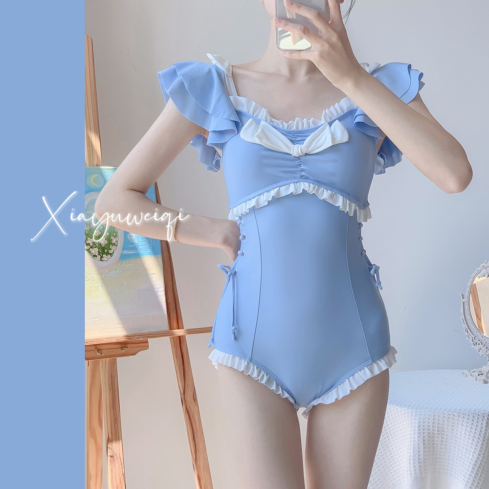 Bikini INFLACHI đi biển nữ 1 mảnh kín đáo liền thân trẻ trung vải co giãn che bụng phong cách tiểu thư 0864 D2T1