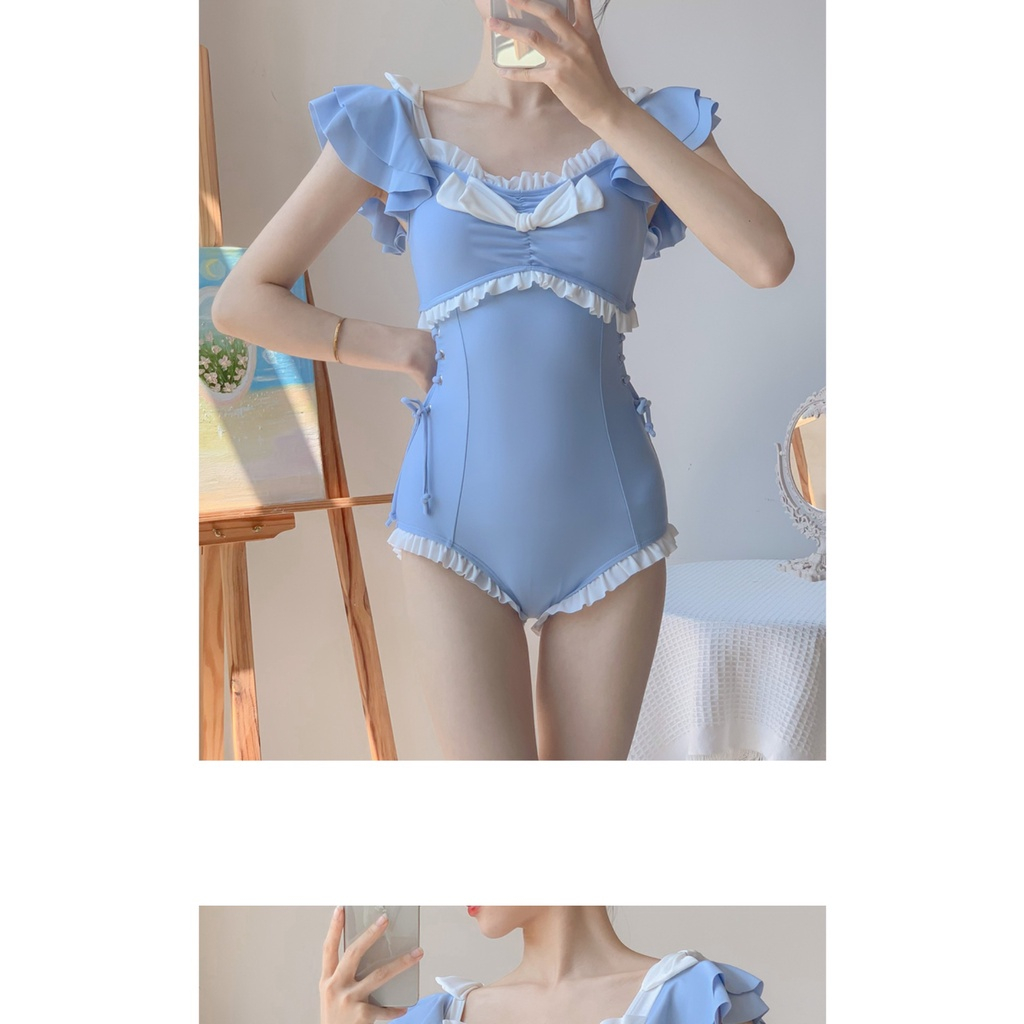 Bikini INFLACHI đi biển nữ 1 mảnh kín đáo liền thân trẻ trung vải co giãn che bụng phong cách tiểu thư 0864 D2T1