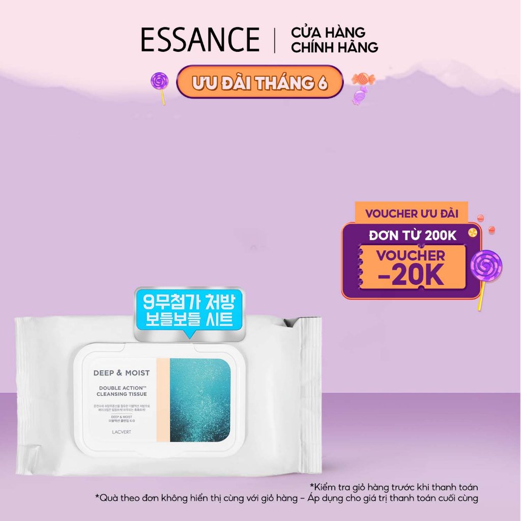 Khăn ướt tẩy trang Essance Lacvert Deep & Moist Double Action Cleansing Tissue 80 Tờ/278g