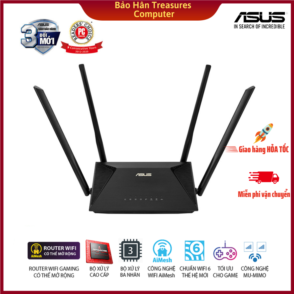 Router Wifi Asus RT-AX53U Chuẩn AX1800 Dual Band WiFi 6 (router WiFi có thể mở rộng) - Hàng Chính Hãng