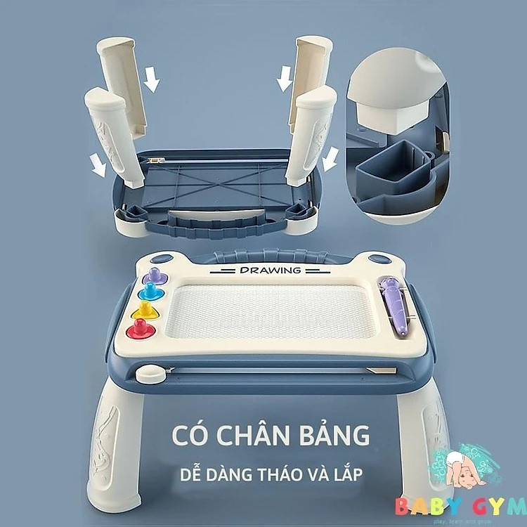 Bảng vẽ tự xóa cho bé thông minh có chân bàn, bảng từ tính tập viết, tập vẽ cho bé