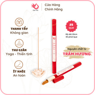 Trầm hương thuần khiết Liên Tâm - Nhang trầm không tăm thiên nhiên cao cấp - 21 cm - Ống giấy 25 cây