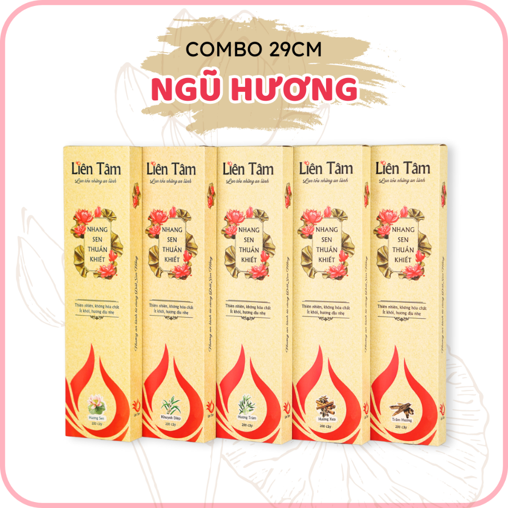 Nhang Sen Thuần Khiết Liên Tâm - 29cm - 200 cây - Đa dạng mùi hương - Nhang sạch 100% thiên nhiên - Kiểm định tại CASE