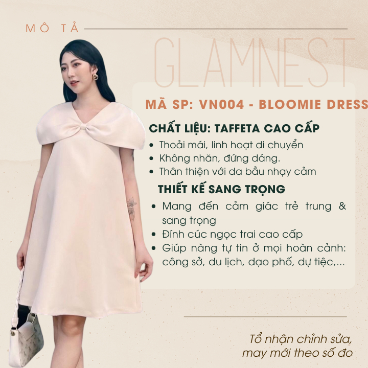 Váy Bầu Đẹp Đầm Bầu Diện Tết Thời Trang Vải Taffta Cao Cấp GLAM NEST VN004