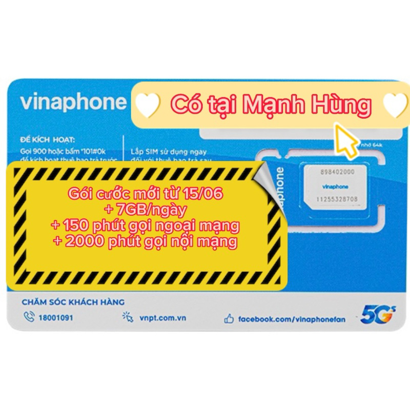 Sim Vinaphone gói mới từ 15/06