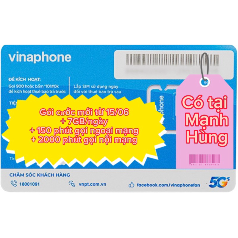 Sim Vinaphone gói mới từ 15/06