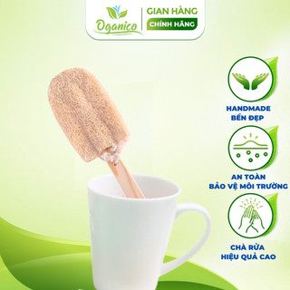 Cây cọ rửa ly tách thủy tinh gốm sứ nhựa xơ mướp tự nhiên handmade cán gỗ OGANICO
