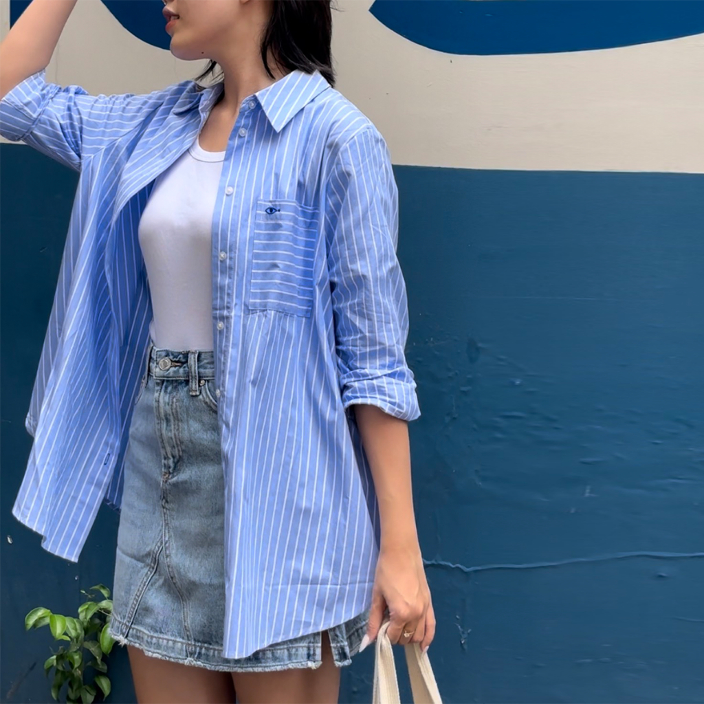 TheBlueTshirt - Áo Sơ Mi Phom Rộng Nữ - Oversized Pocket Shirt - CCR Stripe S Cotton