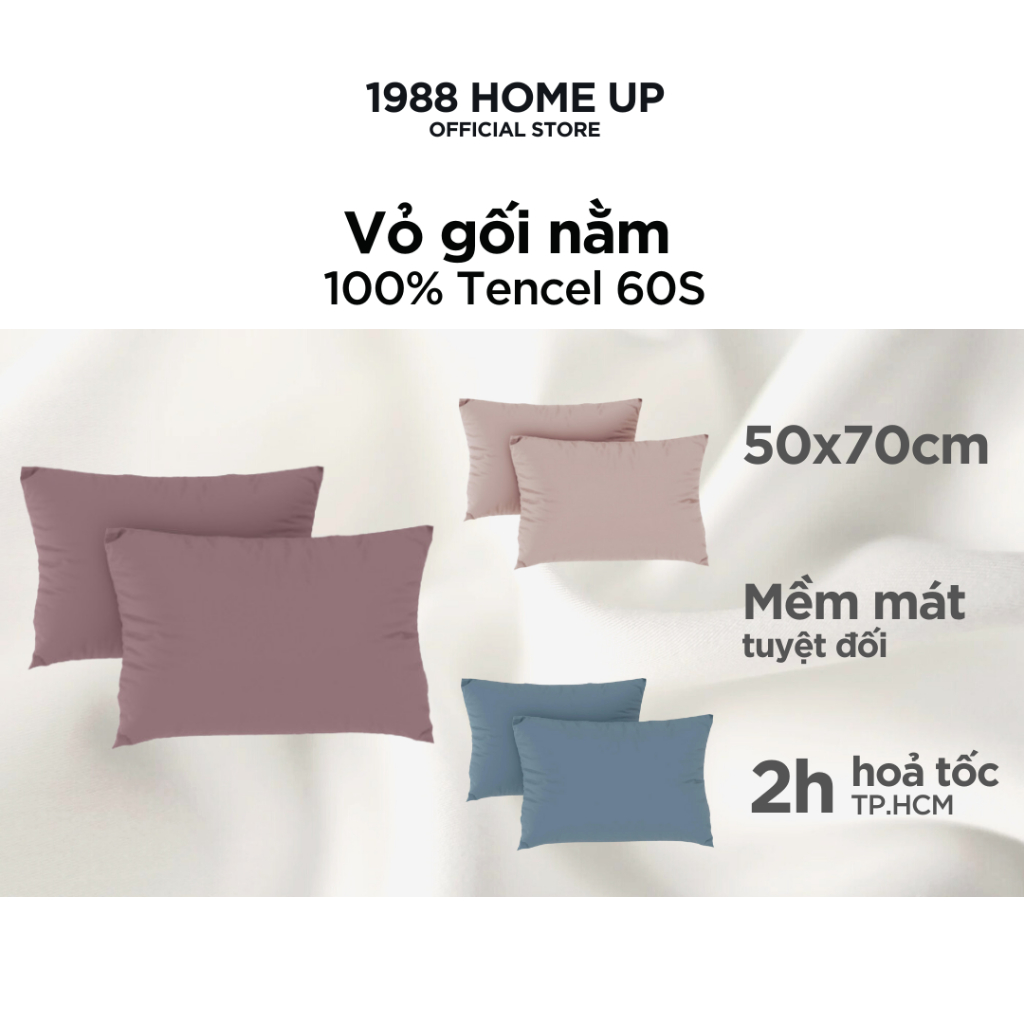 Vỏ gối nằm trơn 100% Tencel 60S (nhiều màu) 50x70 cm - 1988 Home Up, áo gối Lyocell bao gối mềm mát tuyệt đối