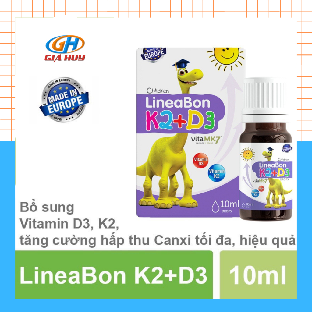 Lineabon d3 k2 Vitamin d3 k2 mk7 Vitamin d3 cho trẻ sơ sinh,tăng chiều cao cho bé Lọ 10ml