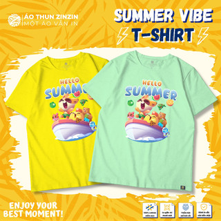 Áo thun nhóm unisex Hello Summer 100% cotton 4 chiều cao cấp, mềm mịn, thoáng mát, bảo hành hình in