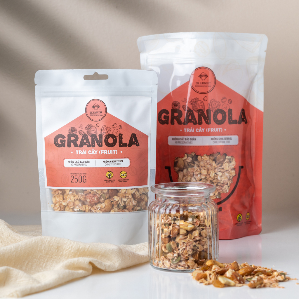 Combo 2 Túi Granola nướng mật ong DK Harvest - tặng kèm 1 bộ bát gáo dừa - 5 loại hạt dinh dưỡng nhập khẩu