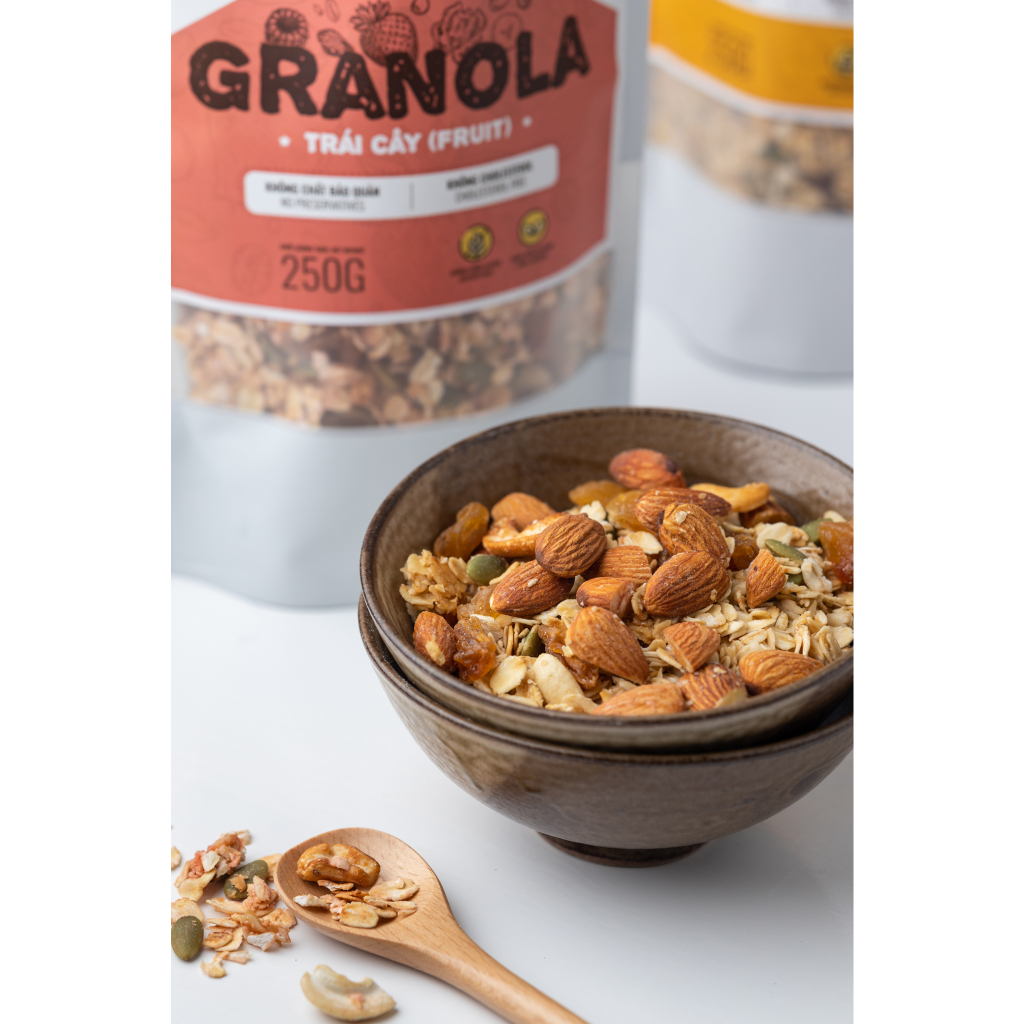 Combo 2 Túi Granola nướng mật ong DK Harvest - tặng kèm 1 bộ bát gáo dừa - 5 loại hạt dinh dưỡng nhập khẩu