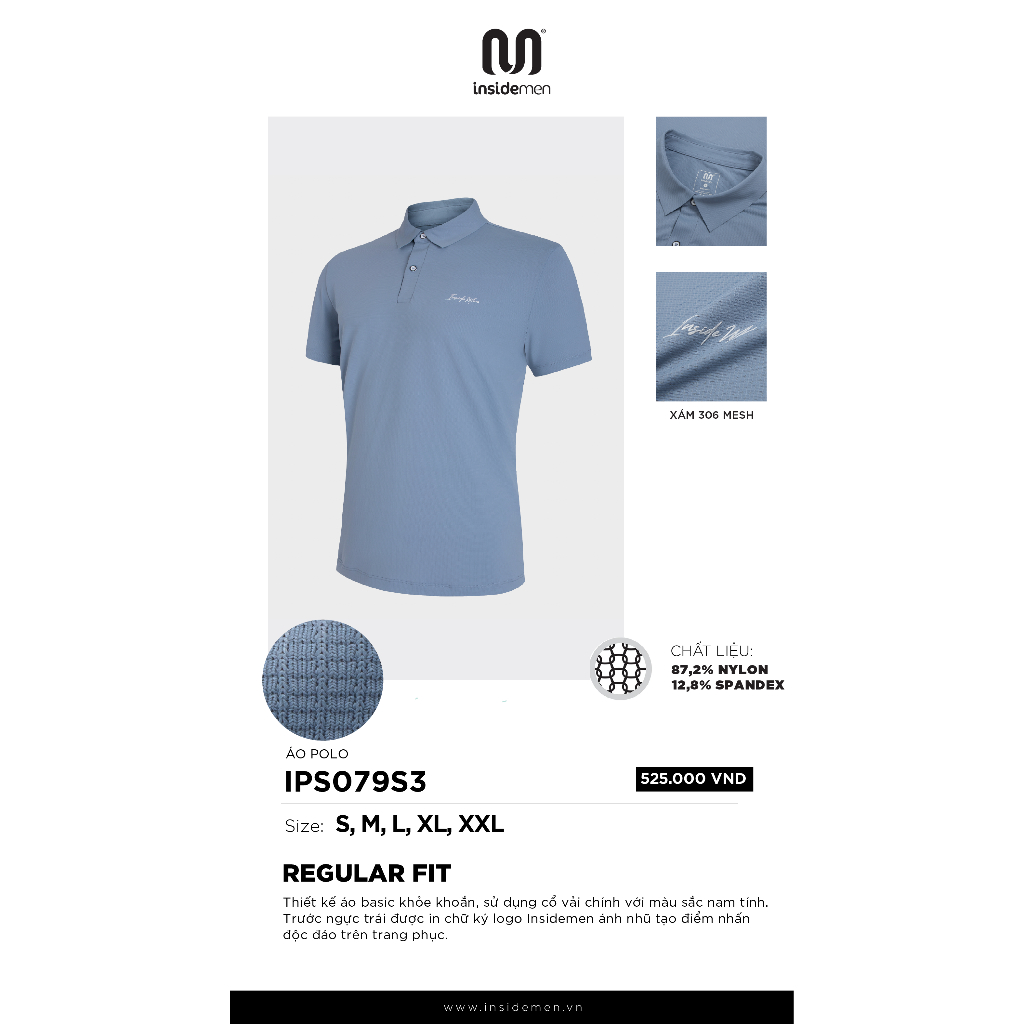 Áo thun polo nam thể thao INSIDEMEN chất vải thun lạnh thoáng khí sạch thương hiệu cao cấp IPS079S3