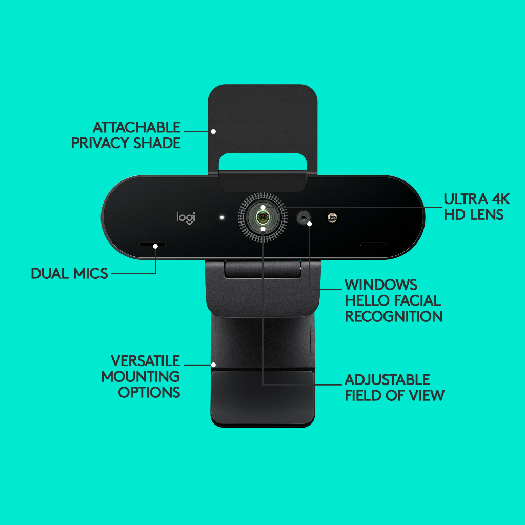 Webcam Logitech BRIO - 4K Ultra HD, tự động chỉnh sáng & lấy nét, mic kép to rõ bỏ tiếng ồn, góc rộng 78o