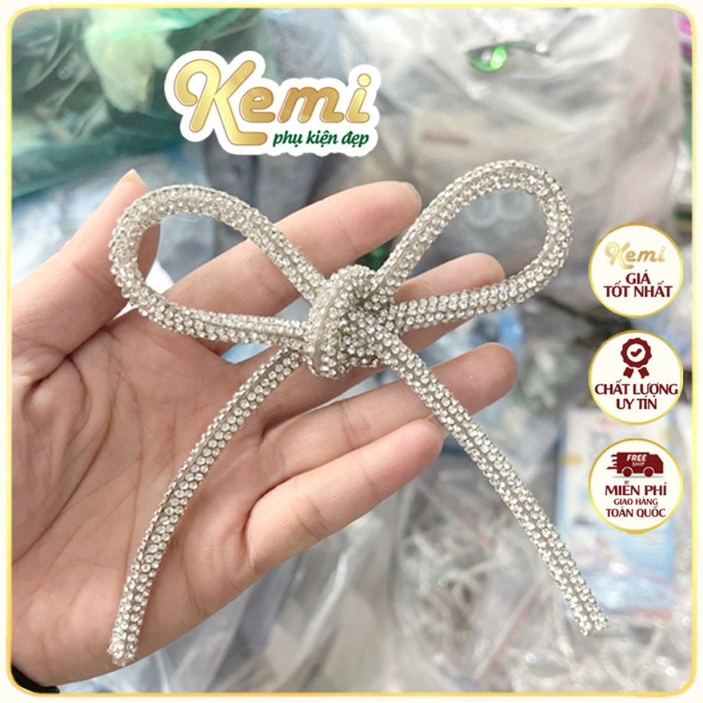 Phụ kiện cài áo nơ đính đá thời trang khoảng 12cm