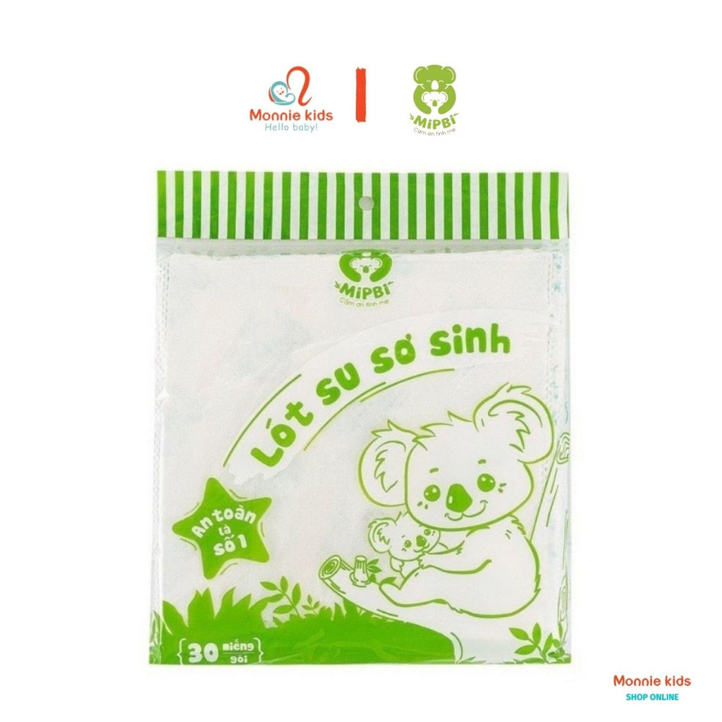 Miếng lót phân su cho bé sơ sinh Mipbi 3 lớp mềm mại gói 30 tờ 20x20cm - Monnie Kids
