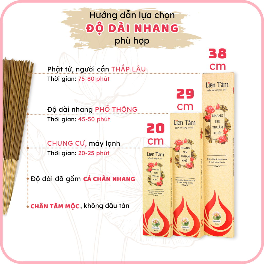 Nhang Sen Thuần Khiết Liên Tâm - 38cm - Hộp 90 cây - Nhang sen thiên nhiên, an toàn sức khỏe