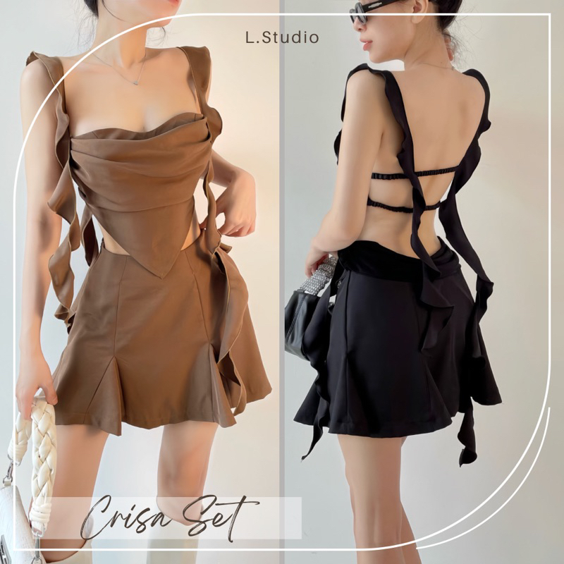 Crisa Set - Set áo váy cutout lưng dây tua rua Trendy siêu xinh tôn dáng