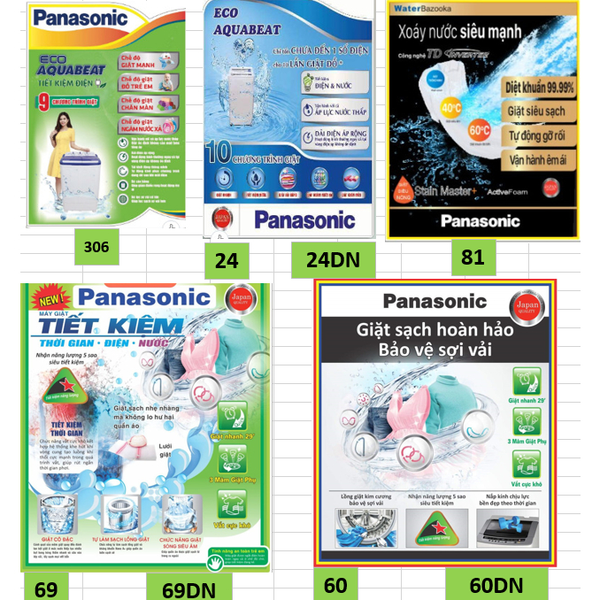 Tem Decan Dán Máy Giặt Panasonic - Miếng Dán Máy Giặt Panasonic (Nhiều Mẫu Để Lựa Chọn)
