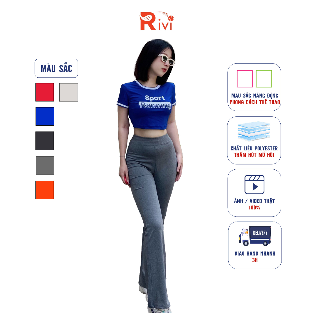 Quần Legging Thể Thao ống loe trơn nhiều màu RIVIO lưng cao co giãn dành cho Nữ tập thể thao Gym&Yoga