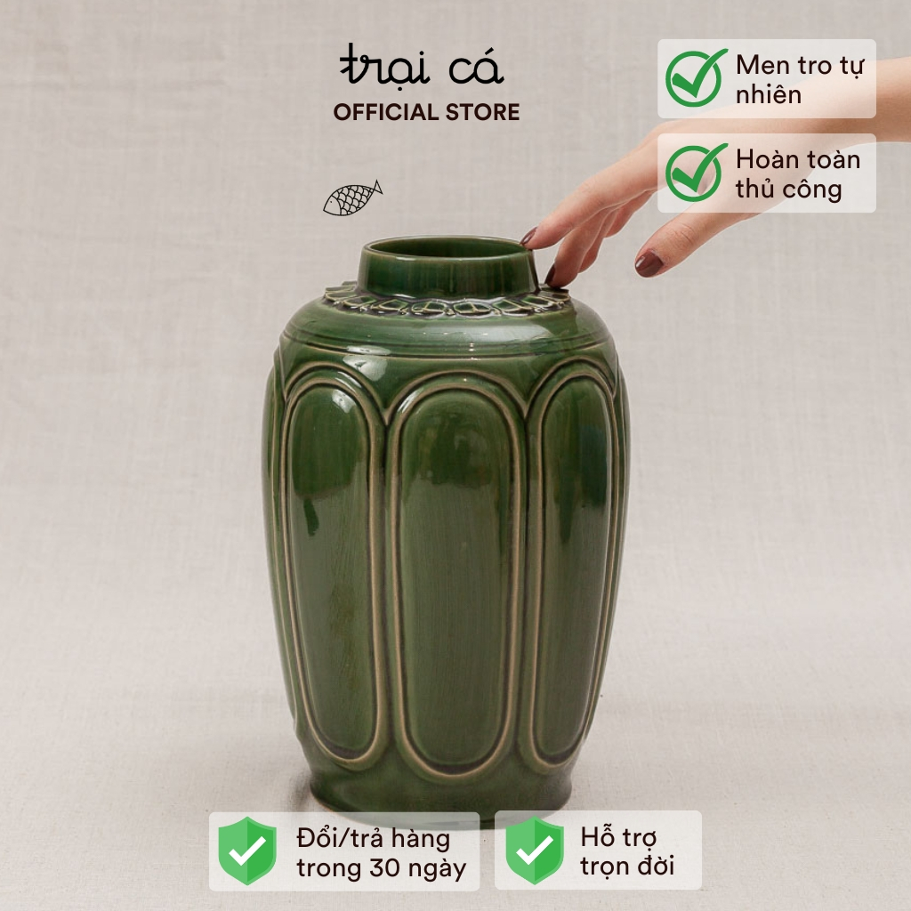 Bình Gốm Cắm Hoa Trang Trí Họa Tiết Bổ ô Hoa Cúc TRẠI CÁ HOME Decor Phòng Khách, Quà Tặng - Xưởng Gốm Hiên Vân