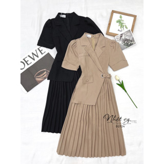   45kg-100kg  Đầm vest bigsize công sở Maihouse tay ngắn dập ly form dáng dài chất lụa sọc gân đi chơi dạo phố - D2724 