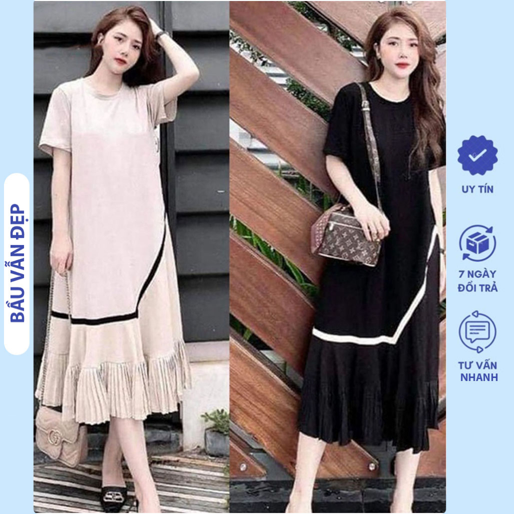 Đầm Bầu Mùa Hè Chất Thun Cotton Mềm Mát Co Giãn Tốt - Đầm Bầu Baby Doll Dáng Suông Dài Form Đẹp