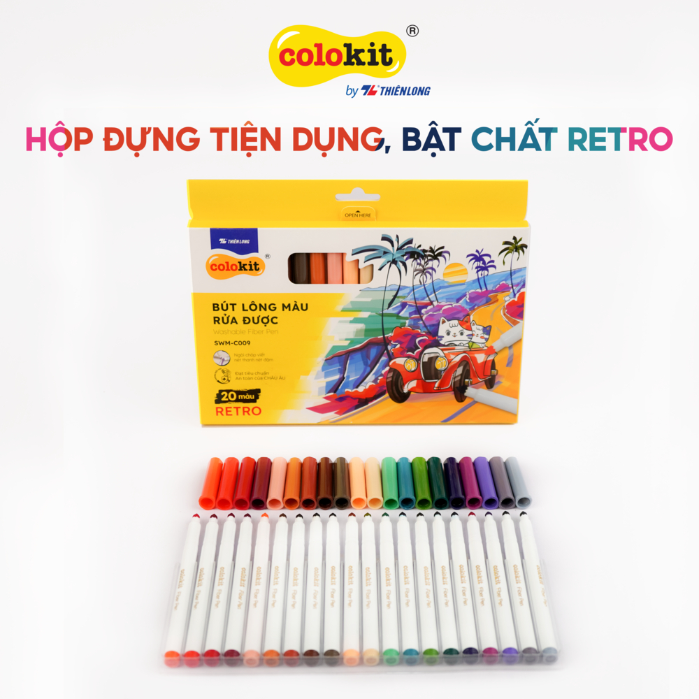 Bộ bút lông 20 màu Retro rửa được Fiber Pen Thiên Long SWM-C009