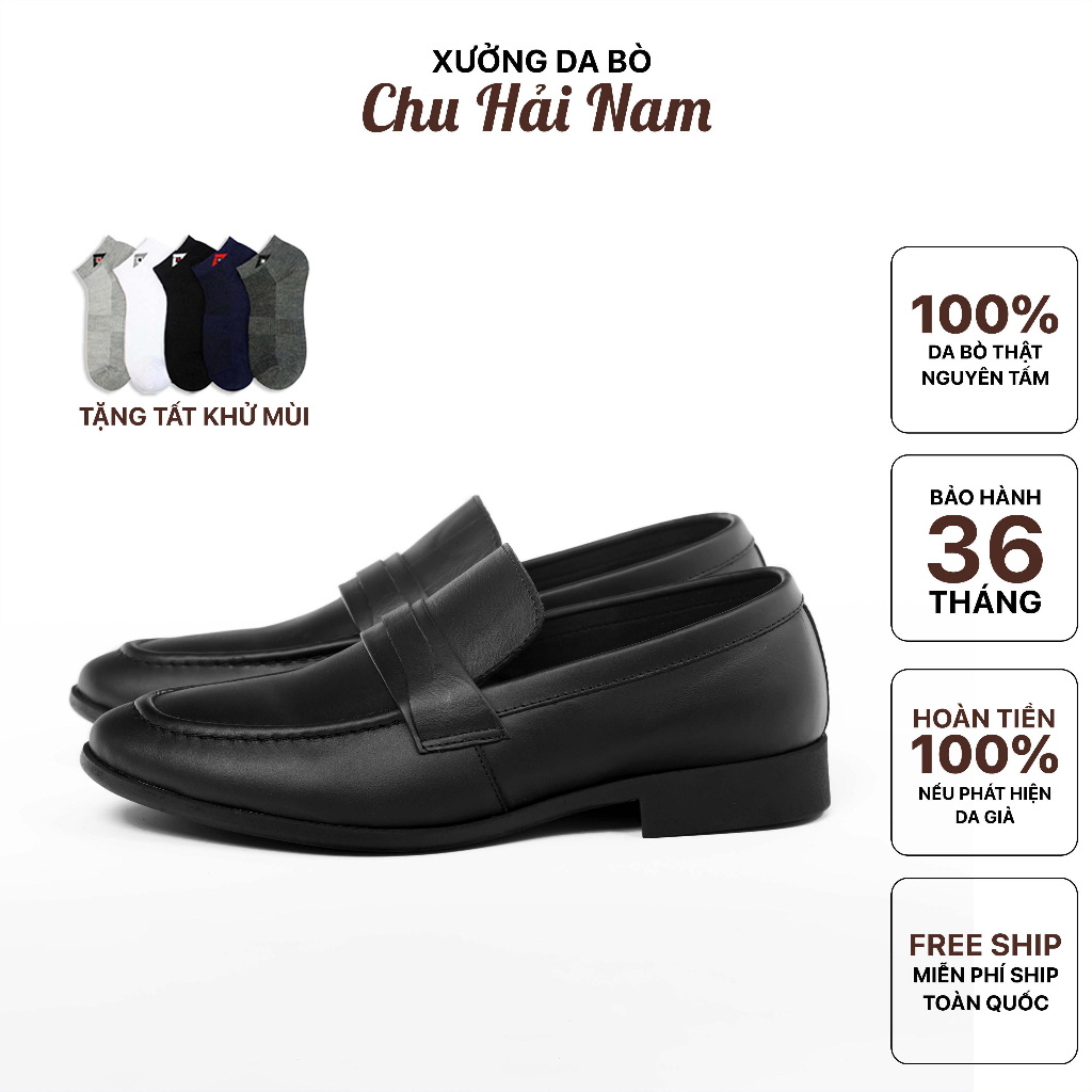 Giày Công Sở Da Bò - Xưởng Da Bò Chu Hải Nam C005 - Đen