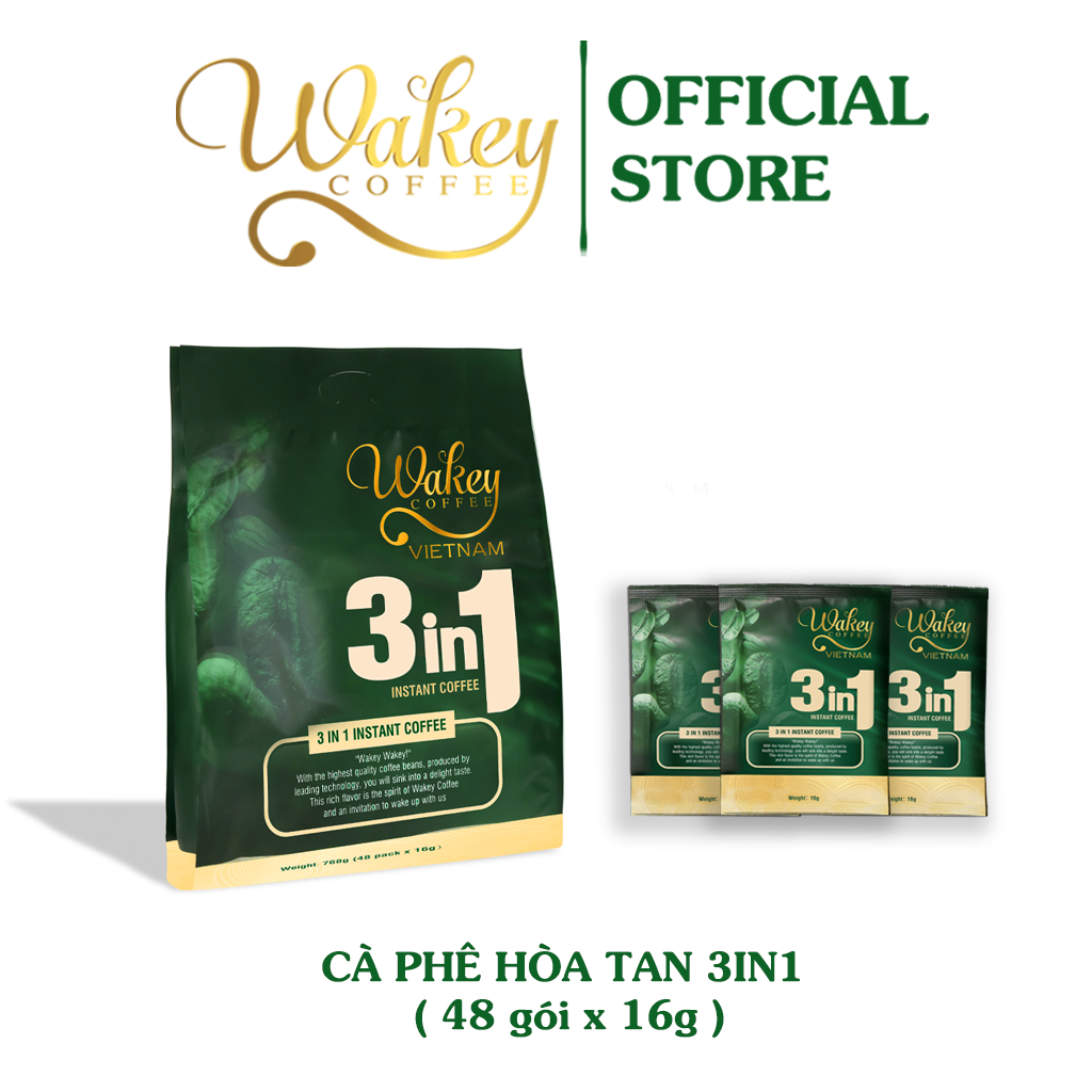 Cà Phê Hòa Tan WAKEYCOFFEE 3 in 1 đậm đà, thơm ngon - Hàng Việt Nam xuất khẩu (48 gói x 16g)