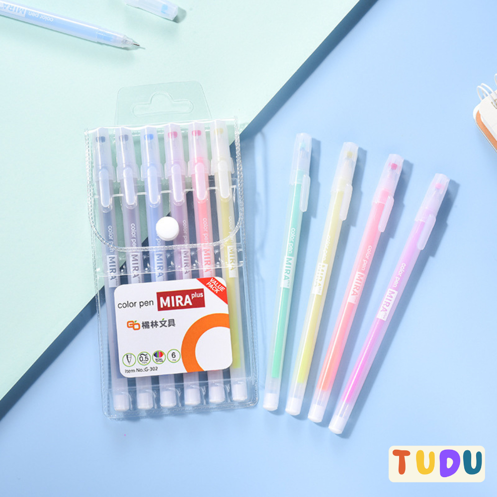 Bút mực gel Mira cao cấp dễ thương TUDU, bút viết sổ caliigrapy ngòi 0,5mm 10 màu dễ mix ra mực đều nhanh khô