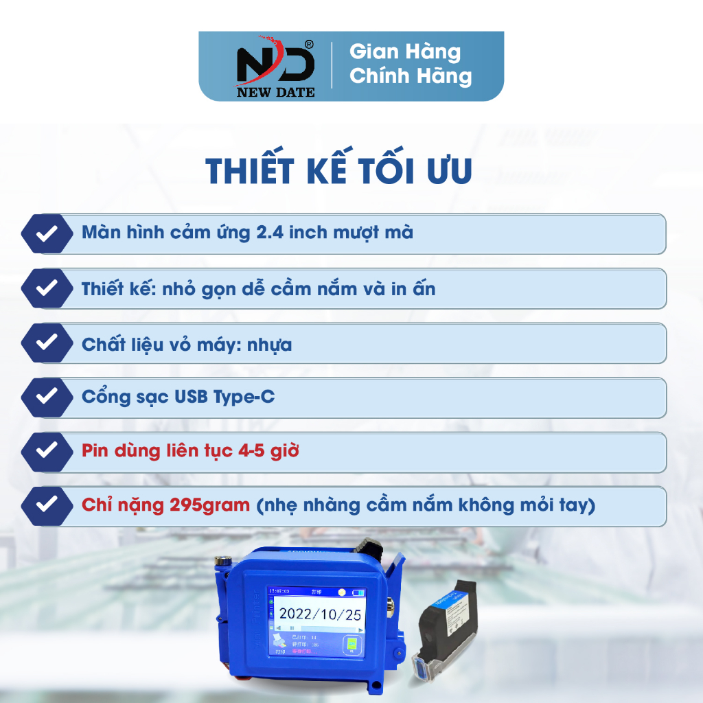 Máy In Date Cầm Tay Mini NEWDATE V3 - Màn Hình Cảm Ứng 2.4 Inch, In Date, NSX-HSD, Logo, Mã Vạch Trên Mọi Bề Mặt