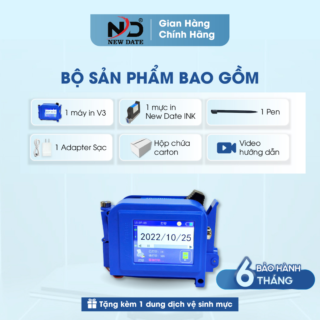 Máy In Date Cầm Tay Mini NEWDATE V3 - Màn Hình Cảm Ứng 2.4 Inch, In Date, NSX-HSD, Logo, Mã Vạch Trên Mọi Bề Mặt