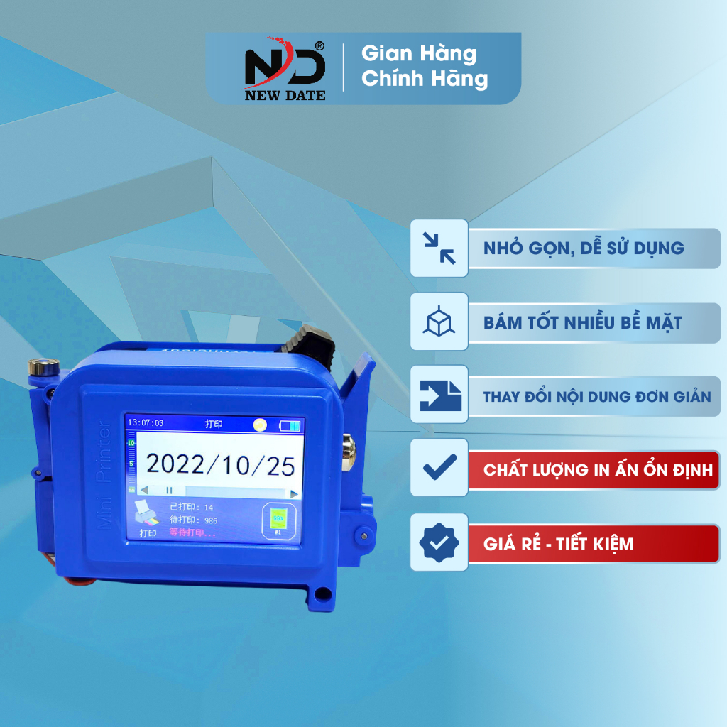 Máy In Date Cầm Tay Mini NEWDATE V3 - Màn Hình Cảm Ứng 2.4 Inch, In Date, NSX-HSD, Logo, Mã Vạch Trên Mọi Bề Mặt