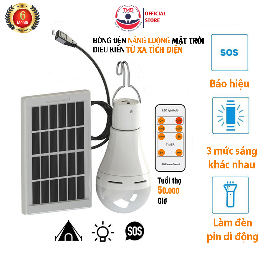 Bóng đèn led năng lượng mặt trời TMD GROUP tích điện, điều khiển từ xa - Sử dụng tới 22h, công suất 9w,7w