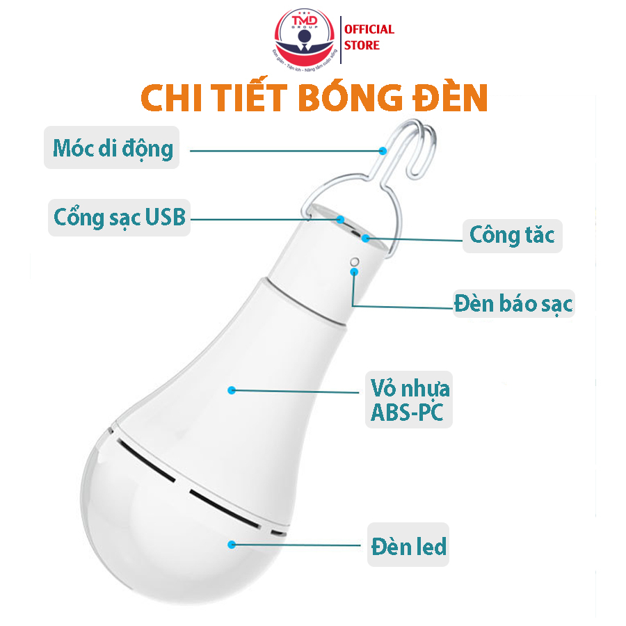 Bóng đèn led năng lượng mặt trời TMD GROUP tích điện, điều khiển từ xa - Sử dụng tới 22h, công suất 9w,7w