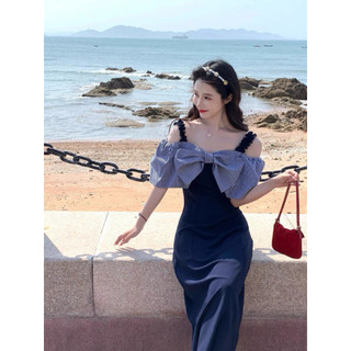 đầm hai dây phối bâu nơ sọc caro duyên dáng ( thời trang bigsize vicky.g -anitagreen) n623