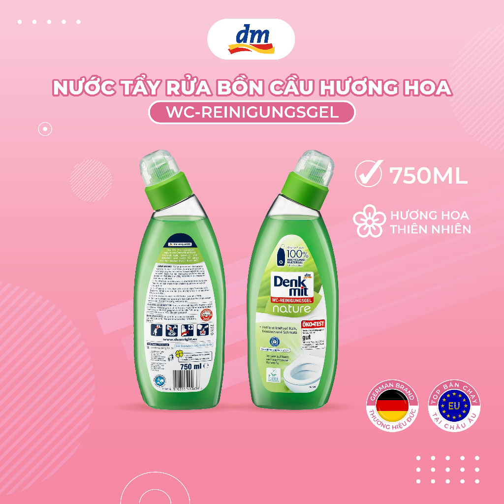 Nước tẩy rửa bồn cầu, toilet, nhà tắm, nhà vệ sinh hương hoa tự nhiên Denkmit WC-Reiniger Nature, 750 ml