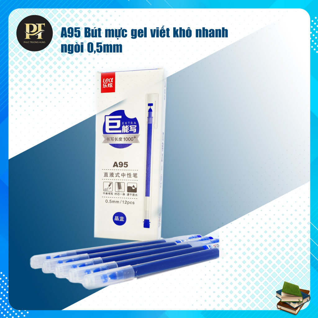 Bút Mực Gel A95 Viết Khô Nhanh Màu Đen Xanh Ngòi 0,5mm Viết Chữ Đẹp