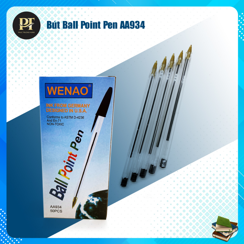 Bút Ball Point Pen AA934 Màu Đen Thương Hiệu Wenao Văn Phòng Phẩm Dành Cho Học Sinh Sinh Viên Các Cấp