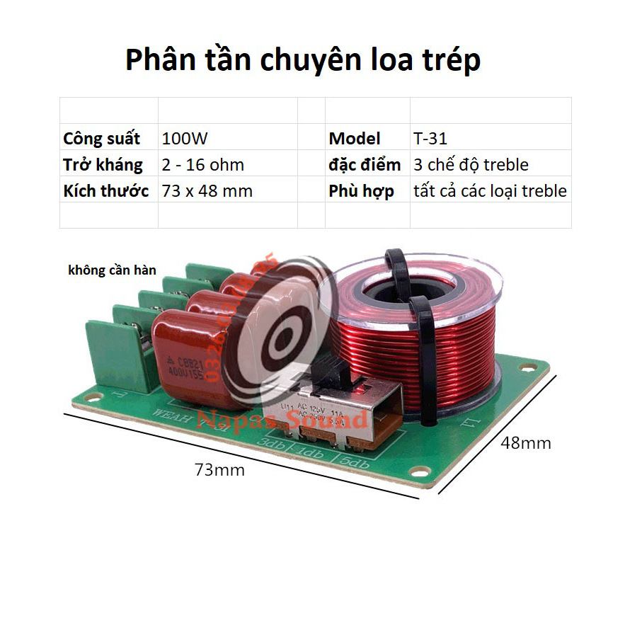 PHÂN TẦN LOA TRÉP RỜI - PHÂN TẦN DÀNH CHO LOA TREBLE - GIÁ 1 ĐÔI - PHÂN TẦN CHỐNG CHÁY TREBLE