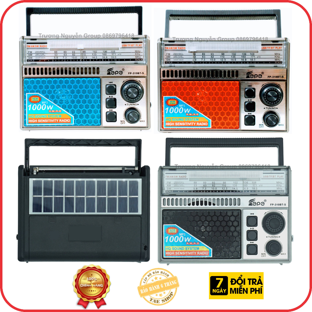 Đài Radio Sạc Pin Năng Lượng Mặt Trời - 3 Băng Tần FM/AM/SW - Đọc Usb Thẻ nhớ - Bluetooth - Công Suất Lớn Fp 310 BT S