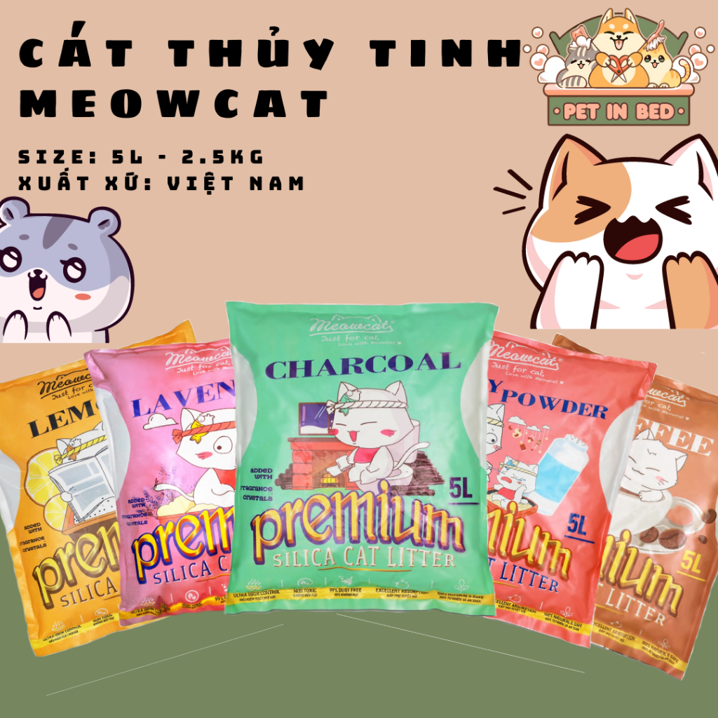 Meowcat (5L-2.5kg) / Cát thủy tinh Meowcat cho mèo đủ 5 mùi hương