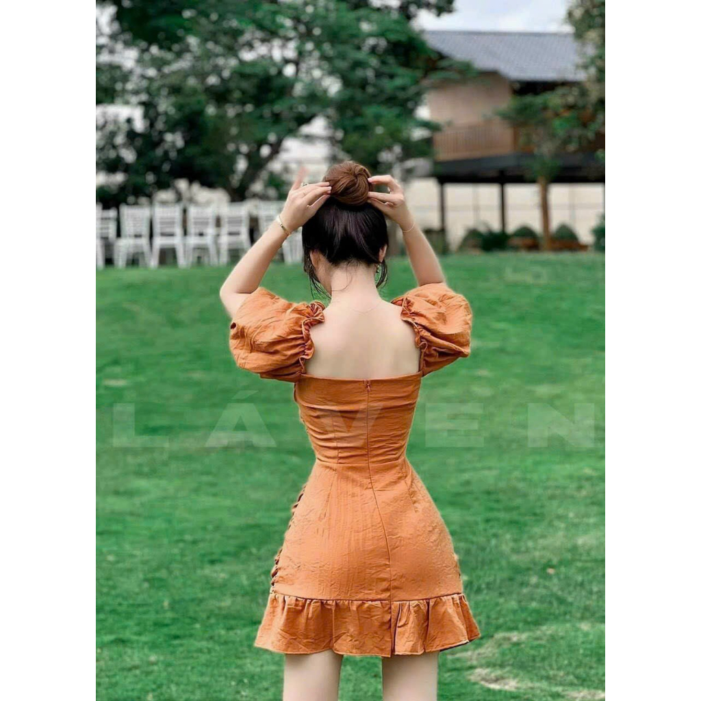 [7,7 Sales Freeship] Đầm tiểu thư nữ, đầm ôm body đuôi cá tay phồng hở eo, đầm đũi đan chéo eo phối đuôi cá xinh xắn